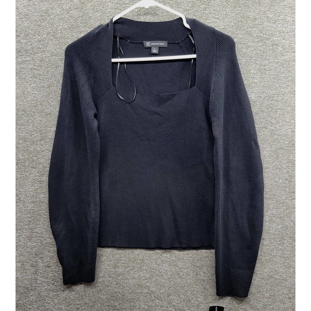 INC Women's Small Ribbed Square-Neck Black Sweater NWT (MSRP $80)